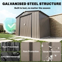 Outsunny 7' x 4' x 6' Garden Storage Shed Outdoor Patio Metal Tool Storage House w/ Foundation Kit and Double Doors Brown(m-4)