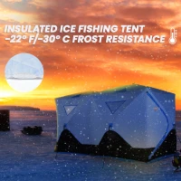 Outsunny 5-8 Person Ice Fishing Shelter, Pop-up Ice Fishing Tent, Ice Shanty, Portable and Insulated, with 2 Doors and Carrying Bag, Light Blue(m-5)