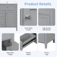 Double Bathroom Vanities with Tip-Out Top Drawer and 3 Pull-Out Drawers, Stylish Cabinets with Freestanding Design, 48" L x 18.5" W x 34" H, Gray(m-6)