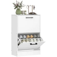 HOMCOM Shoe Cabinet 2 Flip Drawers Narrow Shoe Storage Unit Adjustable Dividers Entryway Hallway White(m-10)