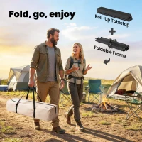Outsunny 4ft Folding Camping Table, Waterproof Picnic Table with Roll Up Top, Carry Bag and Metal Frame, Black(m-4)