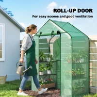 Outsunny Greenhouse for Outdoors, Portable Greenhouse with 6 Shelves, UV-Resistant PE Cover, Roll-Up Door, Green(m-7)