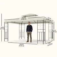 Outsunny 10x13ft Steel Gazebo Sun Shelter Patio Outdoor Party Event Canopy Vented Roof Cream White(m-3)