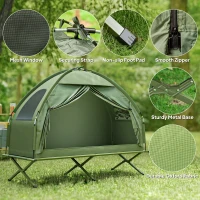 Outsunny Compact Pop Up Portable Folding Outdoor Elevated Camping Cot Tent Combo Set Dark Green(m-5)