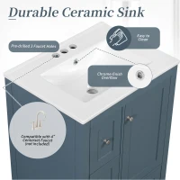 Ample Bathroom Vanity with 2 Upper Drawers and Removable Bottom Drawer, Ideal Cabinet for Small Bathrooms, 24" L x 18.5" W x 34" H, Blue Gray(m-7)