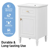 Functional Bathroom Vanity with Ceramic Sink and Tip-Out Top Drawer, Perfect Cabinet for Compact Bathrooms, 20" L x 18.5" W x 33.5" H, White(m-7)