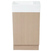 Practical Bathroom Vanity with 2-Tier Shelves and Toilet Paper Holder, Compact Cabinet for Small Bathrooms, 18.5" L x 10.5" W x 33" H, Natural Wood(m-2)