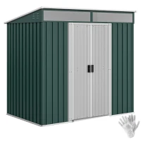 Outsunny 6.5x4FT Galvanised Metal Shed with Foundation Kit, Lockable Garden Tool Storage House with Sliding Doors, Vents, Green(m-9)