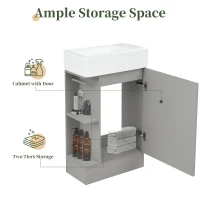 Practical Bathroom Vanity with 2-Tier Storage Shelves and Toilet Paper Holder, Compact Cabinet for Small Bathrooms, 18.5" L x 10.5" W x 33" H, Gray(m-5)