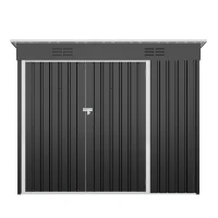 Galvanized Steel Outdoor Storage Shed with Ventilated Top Vents, Weatherproof Utility Shed with 3 Access Doors, 89'' L x 43'' W x 71'' H, Black(m-2)