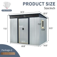8ft x 6ft Outdoor Metal Storage Shed with Lockable Sliding Doors, Peaked Roof Metal House for Garden Tools, 93.5'' L x 68.5'' W x 77'' H, White+Black(m-3)