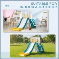 Qaba 5 in 1 Toddler Slide with Basketball Hoop, Climber, Telescope & Storage Baskets for 1-3 Years Olds, Yellow(m-8)