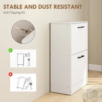 HOMCOM Shoe Cabinet 2 Flip Drawers Narrow Shoe Storage Unit Adjustable Dividers Entryway Hallway White(m-6)