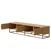 Spacious TV Cabinet with 4 Cabinet Doors, Smooth Sideboard with Integrated Soft-Close Hinges, 70.5" L x 15.5" W x 15.5" H, Natural(m-7)