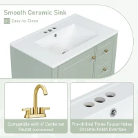 Stylish Bathroom Vanity with Easy-Clean Ceramic Sink, Ideal Cabinet for Modern Bathrooms, 30" L x 18.5" W x 33.5" H, Light Green(m-8)