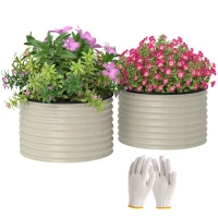 Outsunny Set of 2 Raised Garden Bed, Metal Planter Box with Safety Edging, Easy-to-assemble Stock Tank, Cream White(m-11)