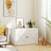PawHut Cat Litter Box Enclosure with Barn Door, Cat Hole, 31.5" x 21" x 20", White(m-10)