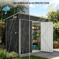 Galvanized Steel Outdoor Storage Shed with Ventilated Top Vents, Weatherproof Utility Shed with 3 Access Doors, 89'' L x 43'' W x 71'' H, Black(m-6)