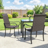 Outsunny Set of 2 Outdoor Wicker Dining Chairs with Armrest, Steel Frame, High Back and Deep Seating, Brown(m-8)