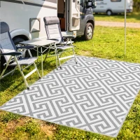 Outsunny Reversible Outdoor RV Rug, Patio Floor Mat, 5' x 8' Plastic Straw Rug for Backyard, Deck, Beach, Camping, Grey & White(m-8)