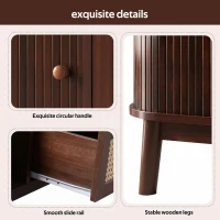 Rattan Coffee Table with Woven Drawers and Unique Sliding Cabinet Doors, Sliding Door Center table with Slatted Base, 43.5'' L x 21.5'' W x 15'' H, Wood(m-6)