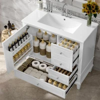 Spacious Bathroom Vanity with 3 Drawers and One-Door Cabinet, Freestanding Cabinet for Small Bathrooms, 36" L x 18.5" W x 33.5" H, White(m-9)
