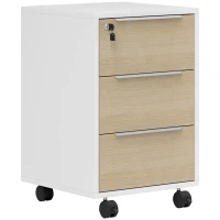 HOMCOM 3 Drawer File Cabinet with Wheels, Vertical Filing Cabinet with Lock, Oak(m-9)