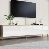 Modern High-Gloss TV Stand with Built-In Cable Management, Metal Legged TV Cabinet with Easy-Clean Surface, 67'' L x 15'' W x 19.5'' H, White(m-1)