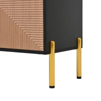 Modern TV Cabinet with Spacious Fully Enclosed Media Storage, Handle-Free 4-Door TV Stand with Slim Metal Legs, 70.5'' L x 14'' W x 21'' H, Black(m-11)