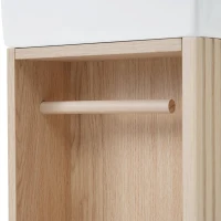 Practical Bathroom Vanity with 2-Tier Shelves and Toilet Paper Holder, Compact Cabinet for Small Bathrooms, 18.5" L x 10.5" W x 33" H, Natural Wood(m-10)