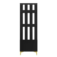 Coat Rack and Shoe Bench Set with Cushioned Seat and Adjustable Shelves, Entry Storage Unit with Wave-Panel Doors, 21.5'' L x 14'' W x 68.5'' H, Black(m-11)