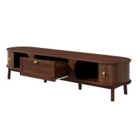 Sliding-Door TV Cabinet with Spacious Drawer and 2 Sliding Doors, Modern Wood TV Stand for Living Room, 67'' L x 15.5'' W x 15'' H, Walnut(m-13)
