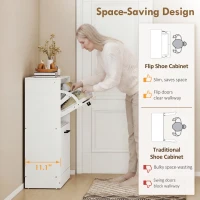 HOMCOM Shoe Cabinet 2 Flip Drawers Narrow Shoe Storage Unit Adjustable Dividers Entryway Hallway White(m-5)