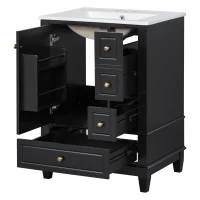 Spacious Bathroom Vanity with 3 Drawers and One-Door Cabinet, Freestanding Cabinet for Small Bathrooms, 24" L x 18.5" W x 34" H, Black(m-15)