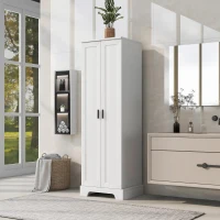 Multi-functional Storage Cabinet with Adjustable and Fixed Shelves, Tall Organizer Cabinet for Bathroom and Office, 23.5'' L x 17'' W x 71'' H, White(m-1)