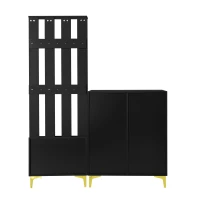 Functional Wardrobe Set with Multiple Compartments, Ideal Storage Unit for Hallways and Mudrooms, 21.5" L x 13.5" W x 68.5" H, Black(m-14)