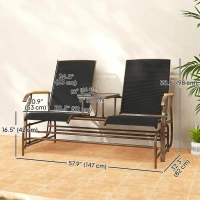 Outsunny Outdoor 2-Person Glider Bench, Outside Swing Glider Chair Loveseat with Breathable Mesh, Table, Steel Frame(m-3)