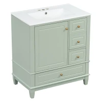 Stylish Bathroom Vanity with Easy-Clean Ceramic Sink, Ideal Cabinet for Modern Bathrooms, 30" L x 18.5" W x 33.5" H, Light Green(m-15)