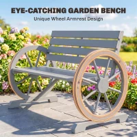 Outsunny 42" Wood Wagon Wheel Bench Garden Loveseat Rustic Seat Relaxing Lounge Chair Outdoor Decorative Seat Park Decor, Grey(m-6)