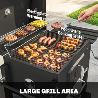Outsunny Charcoal BBQ Grill and Smoker Combo Outdoor Portable Trolley Camping Picnic Backyard with Side Shelf, Black(m-4)