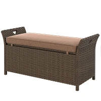 Outsunny 2-In-1 Outdoor Storage Bench, 29 Gallon Wicker Deck Box with Handles and Cushion, Tan(m-2)