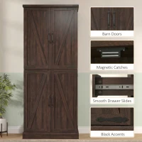 HOMCOM 72" Tall Kitchen Pantry Cabinet, Farmhouse Storage Cabinet with 8 Door Racks and Adjustable Shelves, Distressed Brown(m-6)
