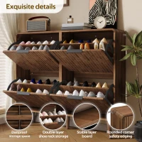 Modern Shoe Cabinet with Solid Tapered Wood Legs, Walnut Shoe Organizer with Double-Tier Storage, 41.5'' L x 9.5'' W x 36'' H, Walnut(m-5)