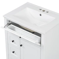 Double Bathroom Vanities with Tip-Out Top Drawer and 3 Pull-Out Drawers, Stylish Cabinets with Freestanding Design, 48" L x 18.5" W x 34" H, White(m-10)