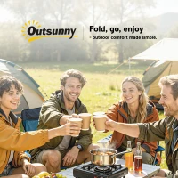 Outsunny 6FT 3 PCS Portable Camping Table and Chairs, Folding Picnic Table Bench Set with Carrying Handles for BBQ, Party, White(m-9)