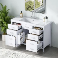 48" Bathroom Vanity with 2" Integrated Resin Sink, Multi- Drawer Vanity Cabinet with Removable Dividers and Door Racks, 47'' L x 19.5'' W x 33.5'' H, White(m-9)
