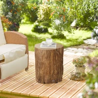HOMCOM Concrete End Table, Tree Stump Shape Side Table for Indoors and Outdoors, Set of 2, Natural(m-2)