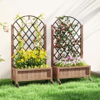 Outsunny Raised Garden Bed with Metal Trellis, Elevated Planter Box with Wheels and Drainage Holes, 20.5" x 9.8" x 38.2", Brown(m-8)