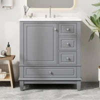 Stylish Bathroom Vanity with Easy-Clean Ceramic Sink and 3 Pre-Drilled Holes, Ideal Cabinet for Modern Bathrooms, 30" L x 18.5" W x 33.5" H, Gray(m-10)