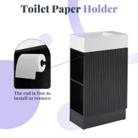 Practical Bathroom Vanity with 2-Tier Storage Shelves and Toilet Paper Holder, Compact Cabinet for Small Bathrooms, 18.5" L x 10.5" W x 33" H, Black(m-7)